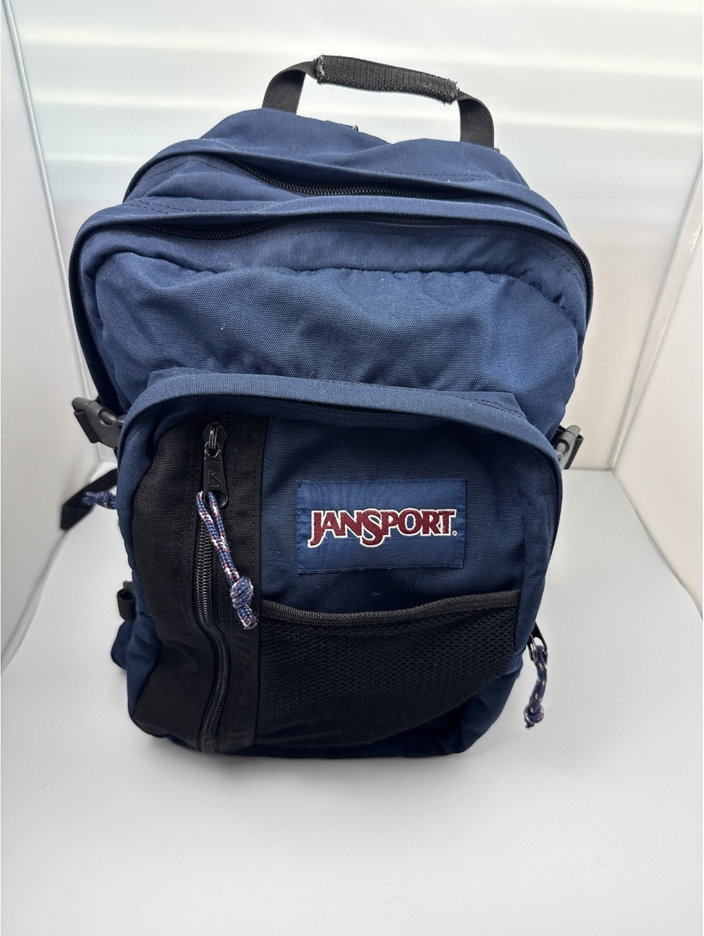 Vintage 90s JanSport "Daily Transit" in Navy Blue 3 Pocket Mesh Backpack-CLEAN